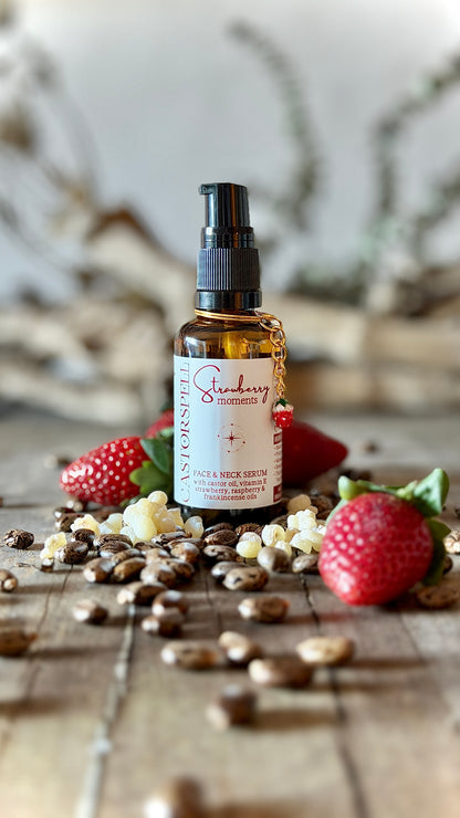 CastorSpell Strawberry Moments castor oil frankincense anti-ageing face and neck serum 50ml with dried botanicals Australia