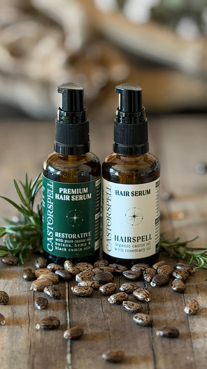 Premium Hair Serum with Rosemary Castor oil, black seed oil, hemp oil, pumpkin seed oil, batana oil. Hair serum with rosemary, 50mL glass amber bottles